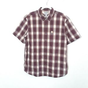 Carhartt Relaxed Fit Plaid Button Down Shirt size Large, VGUC! Maroon Red Cotton